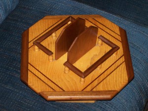 Ash and walnut lazy susan with napkin holders and bordered area for salt and pepper shakers