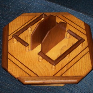 Ash and walnut lazy susan with napkin holders and bordered area for salt and pepper shakers