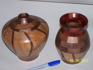 2 Vases using the Oats design with Maple and Walnut.