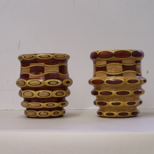 Segmented wood turning, Cherry with purple heart, blood wood and paduk highlights