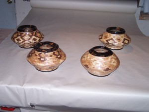 4 Segmented wood turning vases.