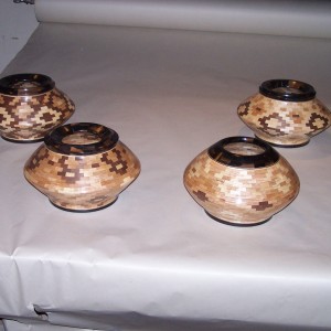 4 Segmented wood turning vases.
