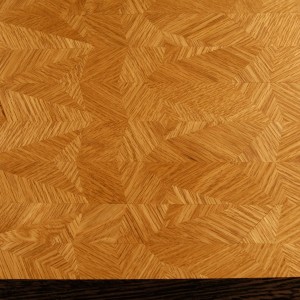 This multi generation 45/60A60AD is of white oak, with a wenge boarder. The piece accents the grain and needs on contrast in color to show off the intricate designs and patterns. A spline was used to affix the boarder.