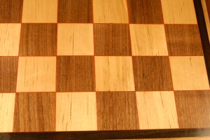 Birch and Walnut chess board with Red highlights