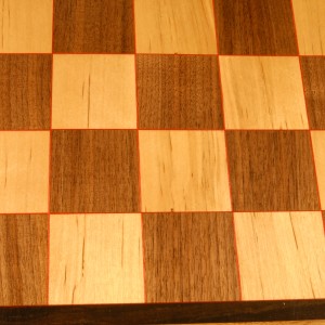 Birch and Walnut chess board with Red highlights